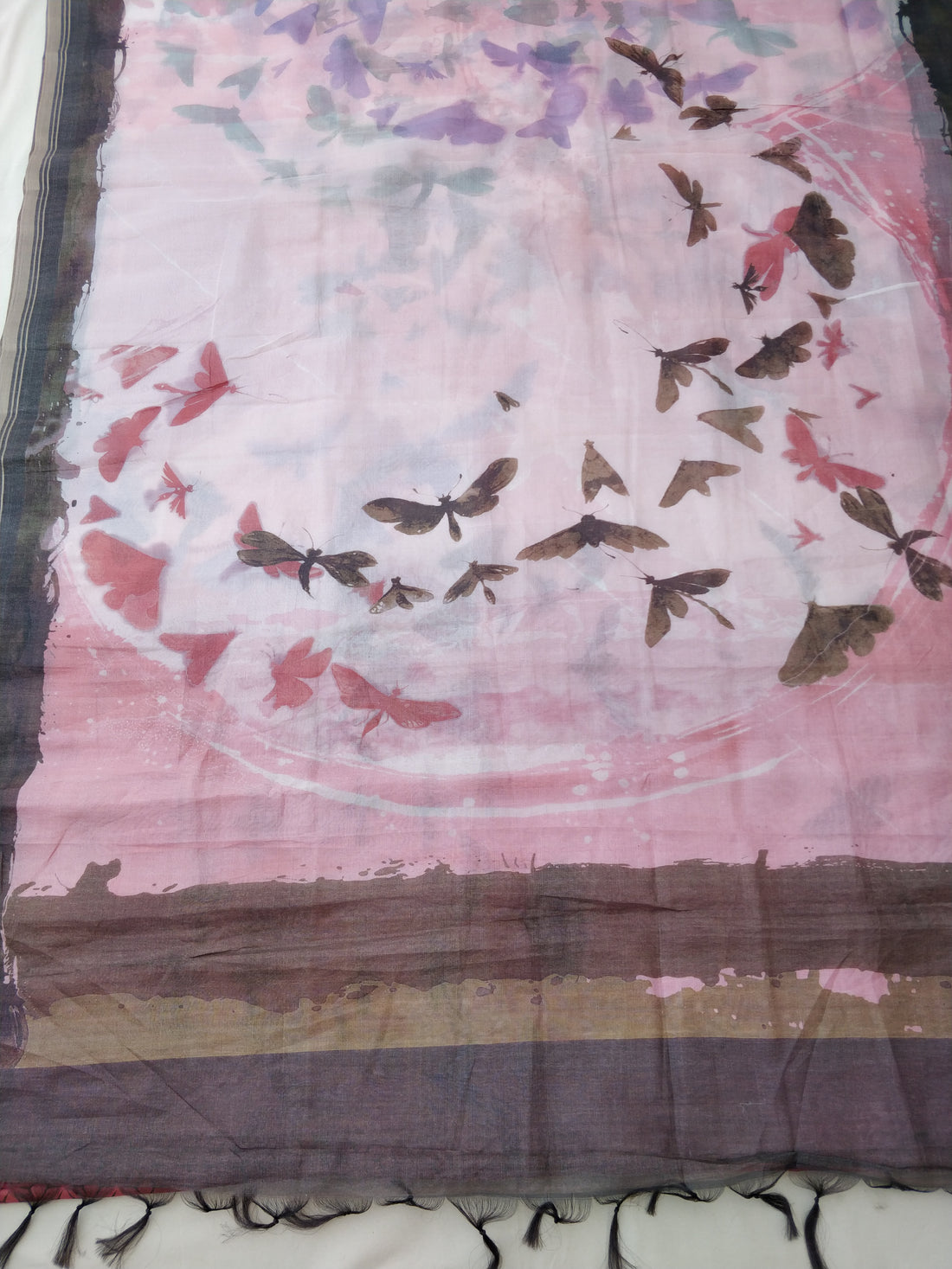 Pink Organza Silk Butterfly Print Banarasi Saree