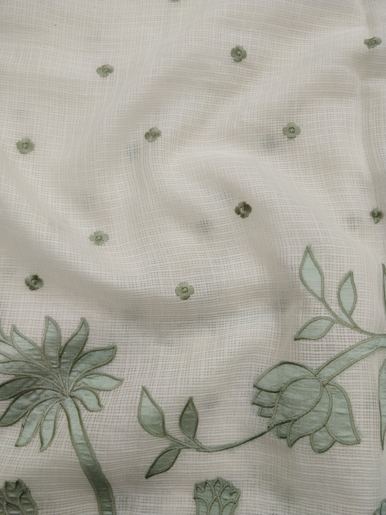 Ivory Kota With Floral Applique Saree