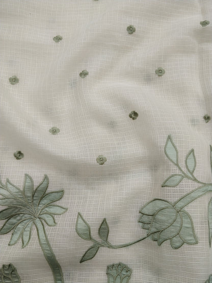 Ivory Kota With Floral Applique Saree