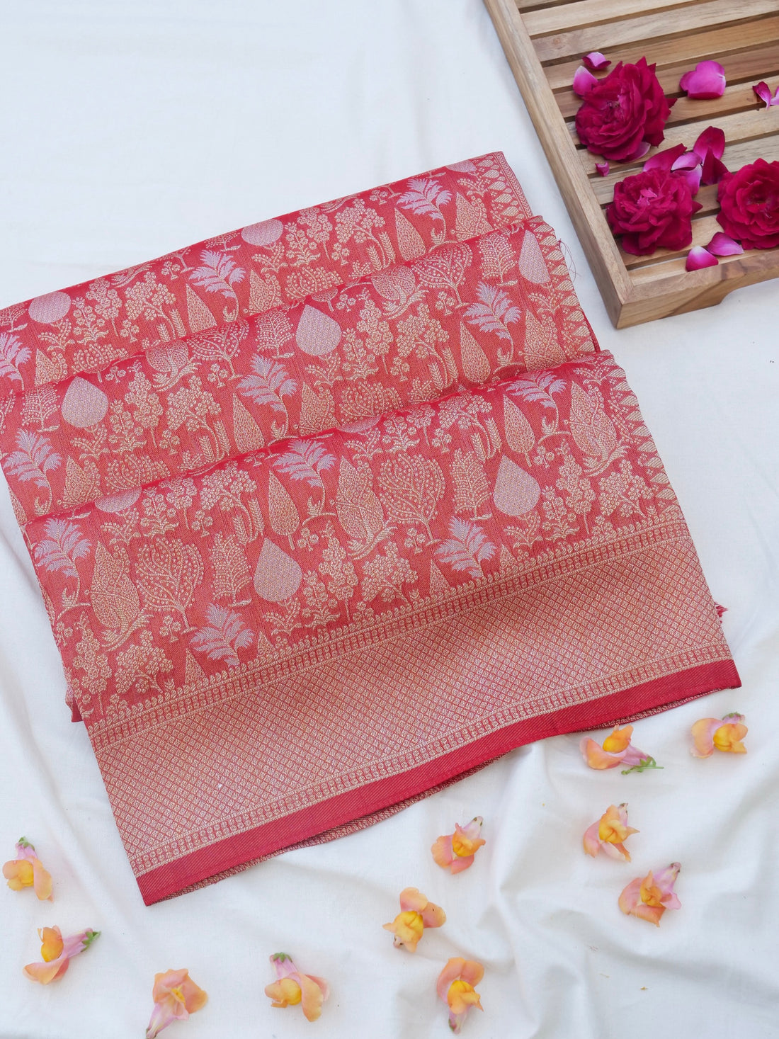 Red Silk Tissue Jangla Banarasi Saree