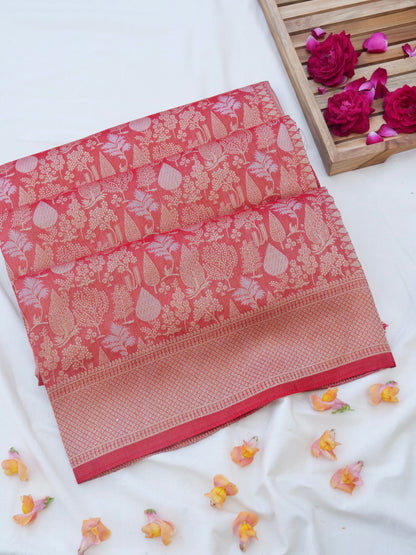 Red Silk Tissue Jangla Banarasi Saree
