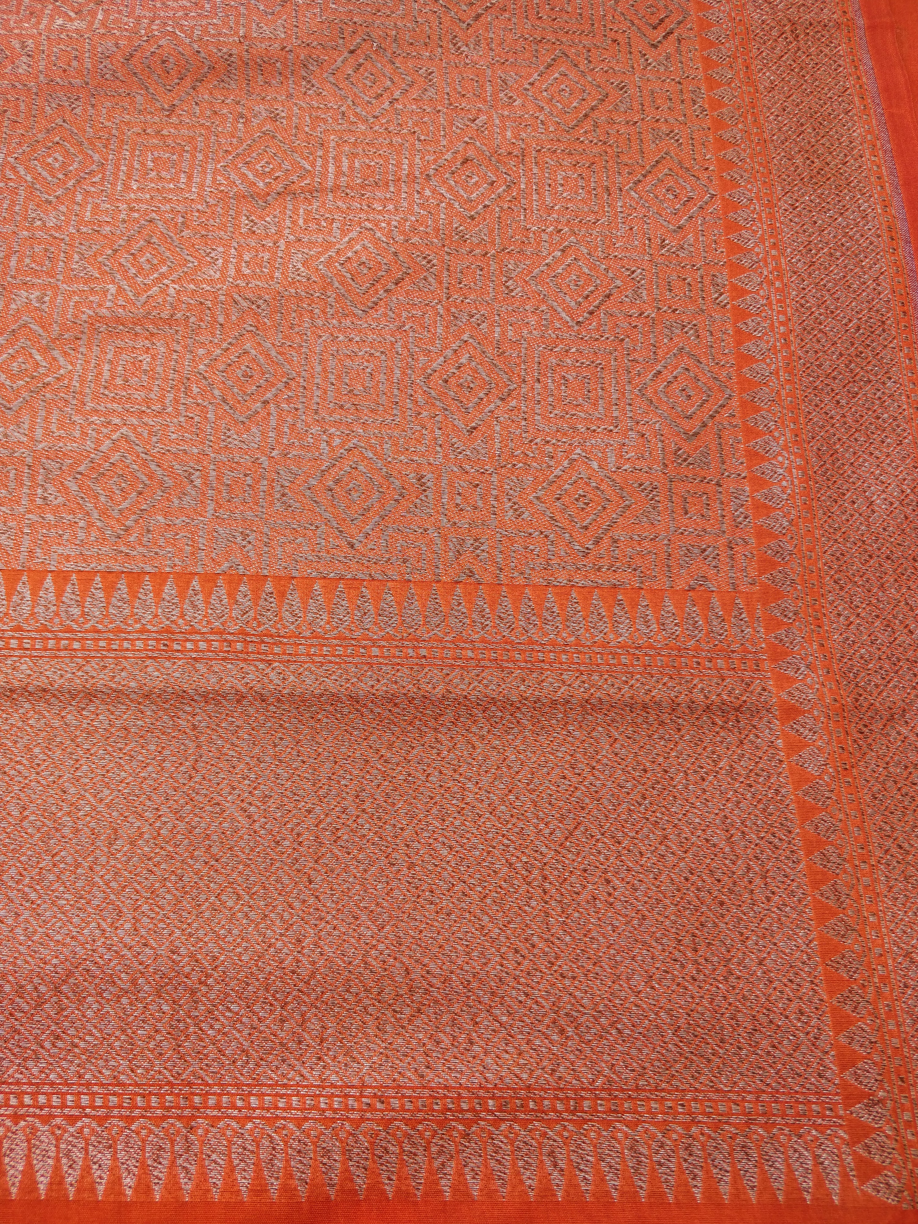 Orange Cotton Silk Banarasi Unstitched Suit Set