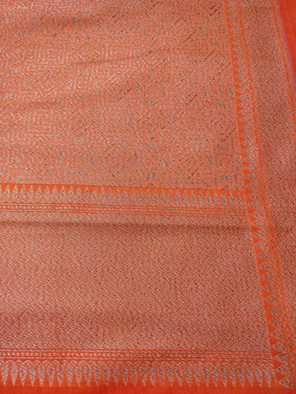Orange Cotton Silk Banarasi Unstitched Suit Set