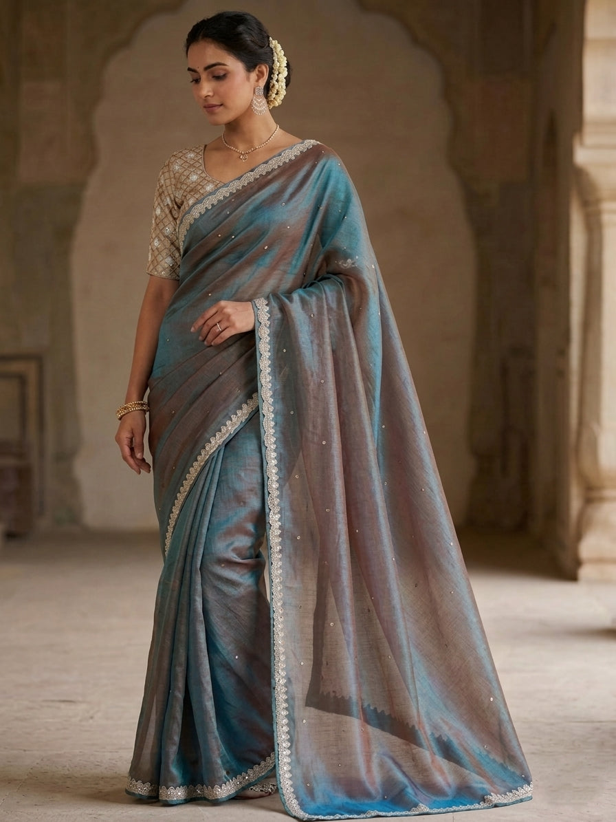 Gold Tissue Silk Saree with Embellished Border