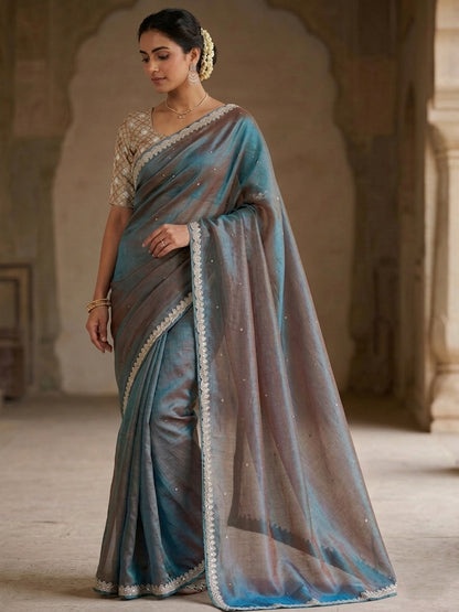 Gold Tissue Silk Saree with Embellished Border