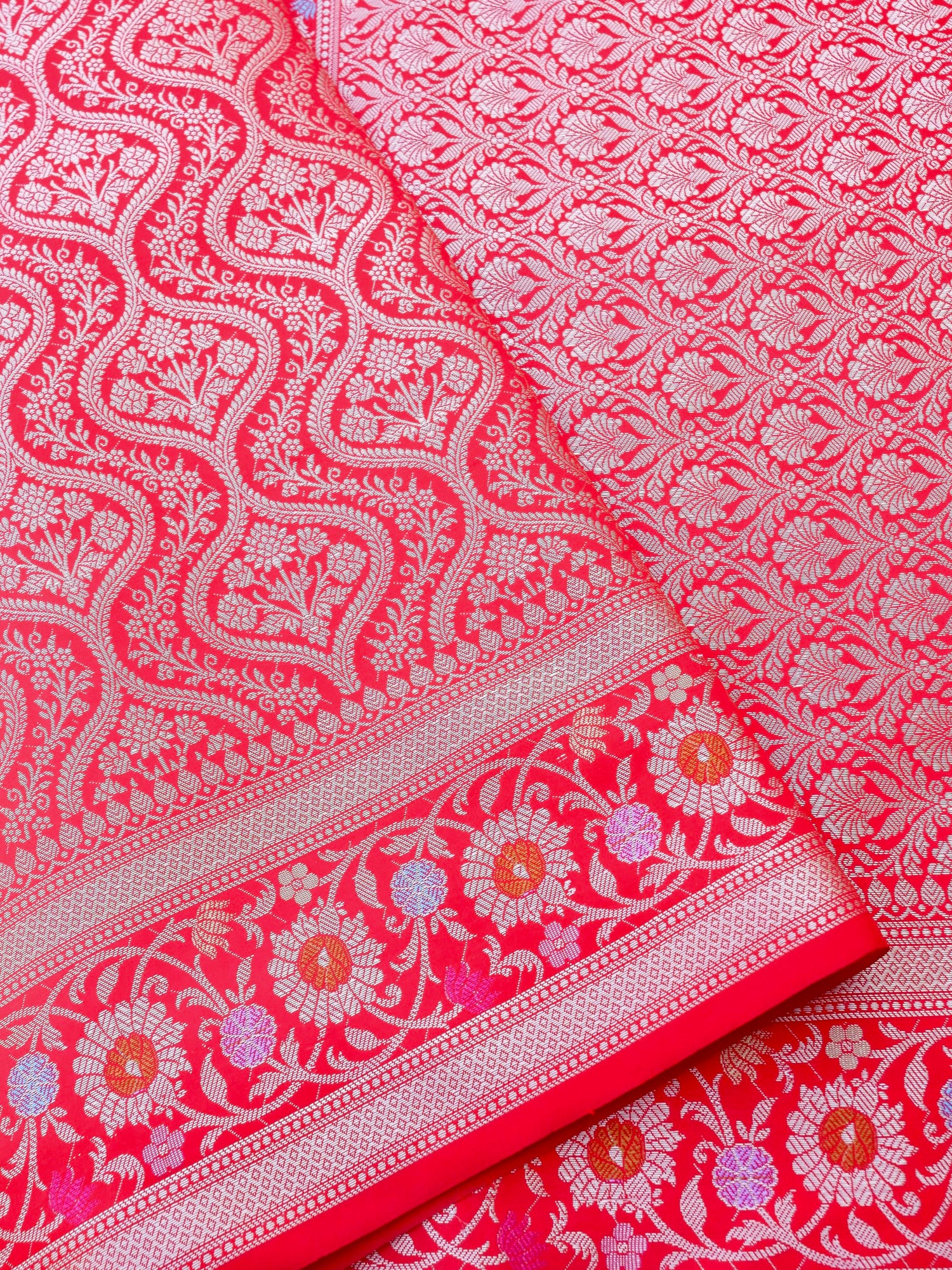 Red Kataan Silk Meena Jangla Banarasi Saree