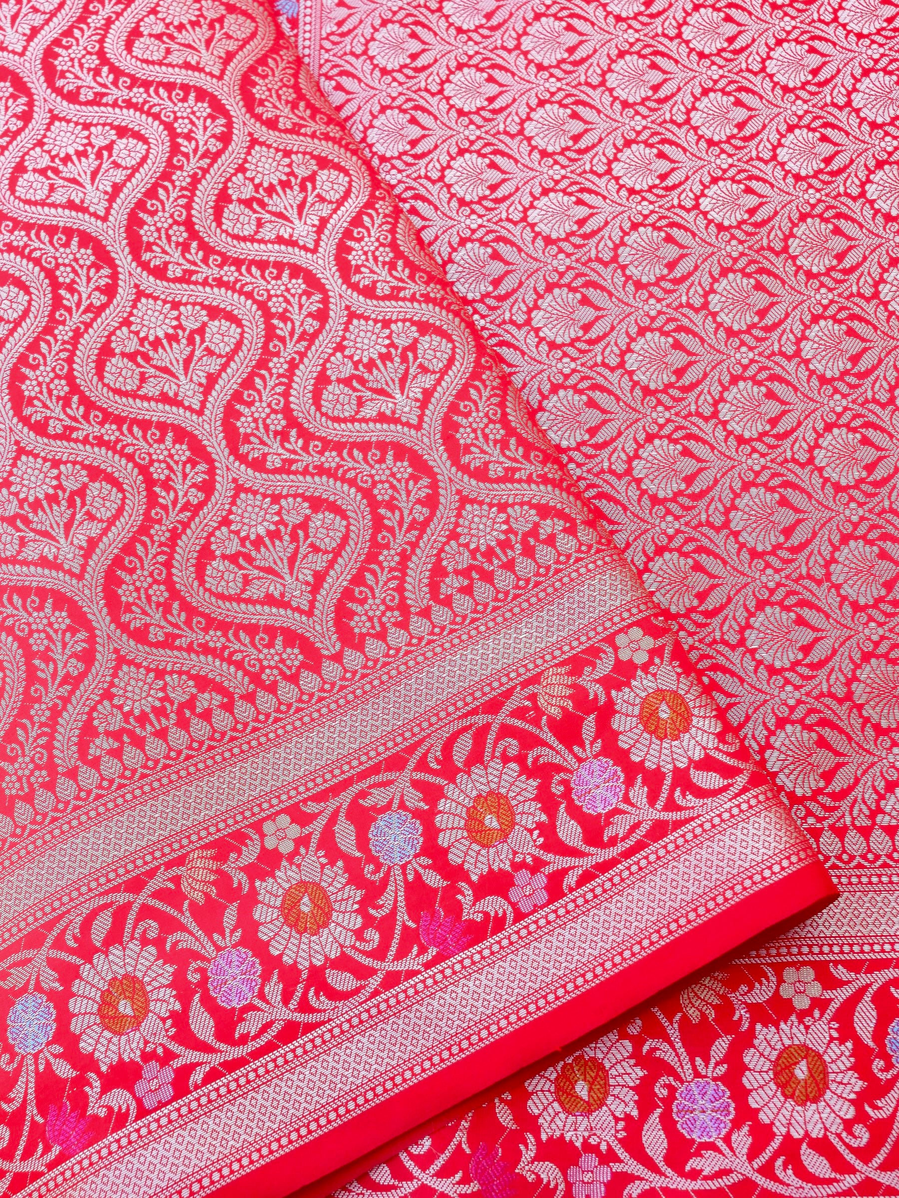 Red Kataan Silk Meena Jangla Banarasi Saree