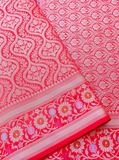 Red Kataan Silk Meena Jangla Banarasi Saree