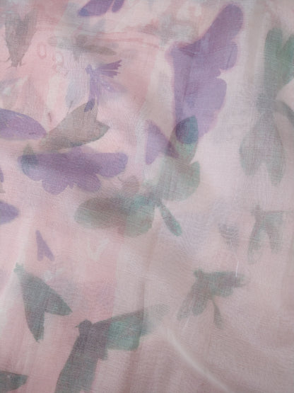 Pink Organza Silk Butterfly Print Banarasi Saree