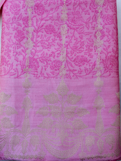 Pink Chiniya Silk Printed Unstitched Banarasi Suit Set