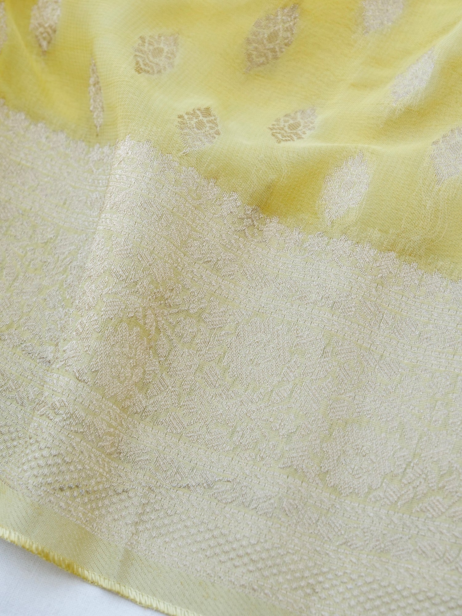 Yellow Georgette Silk Buti Banarasi Saree