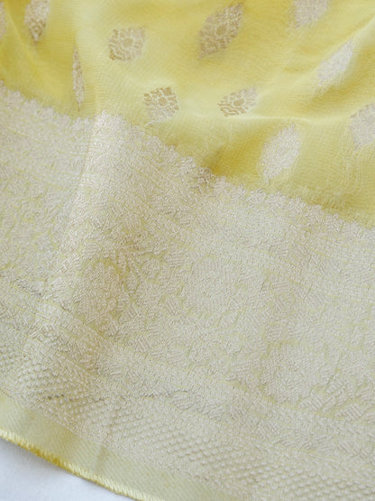 Yellow Georgette Silk Buti Banarasi Saree