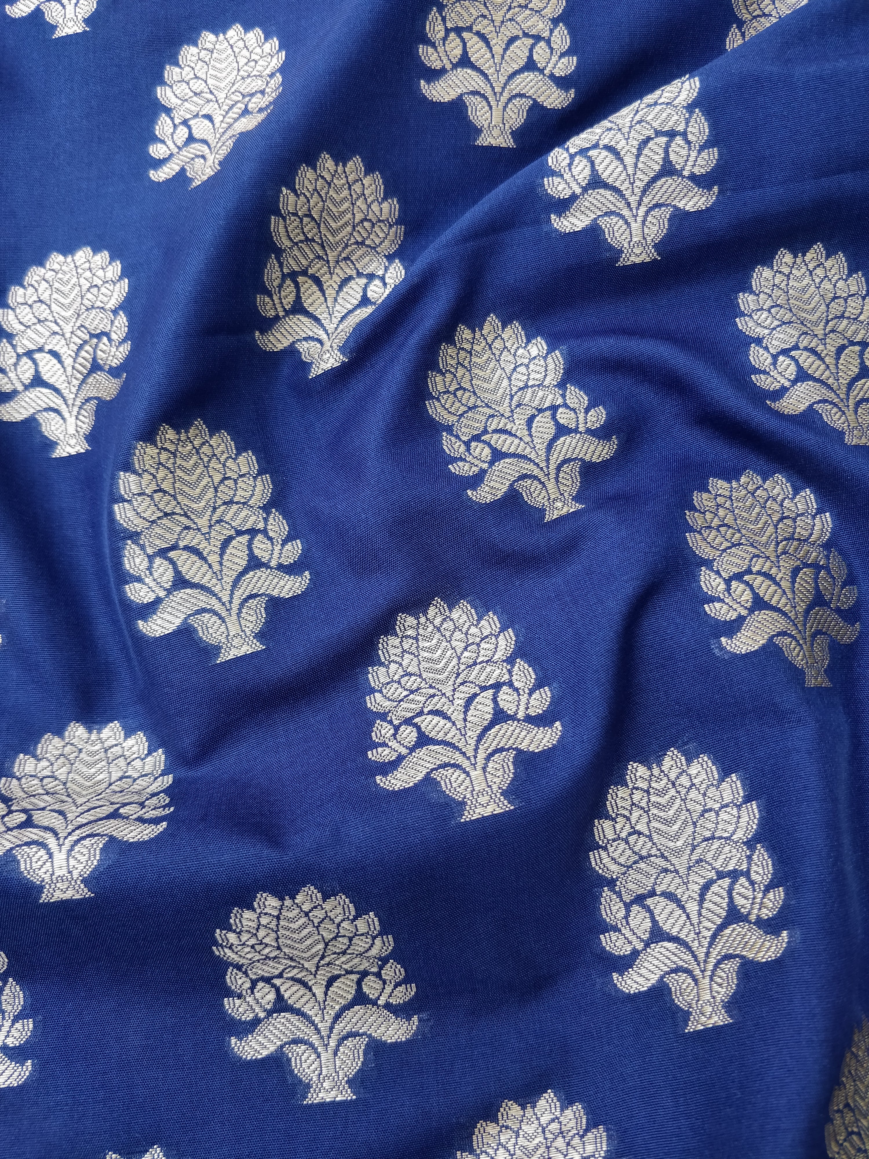 Navy Blue Cotton Silk Banarasi Unstitched Suit Set