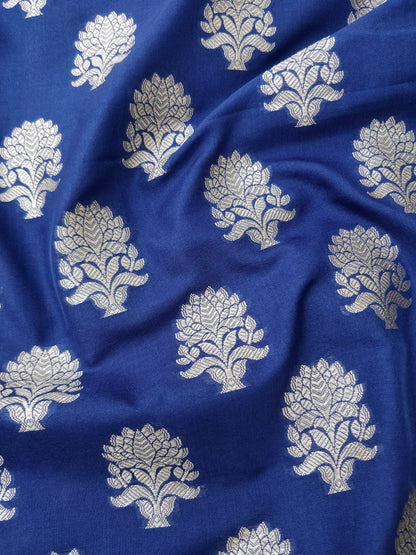 Navy Blue Cotton Silk Banarasi Unstitched Suit Set