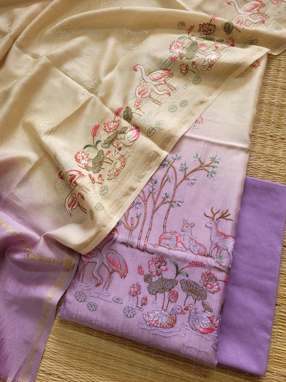 Purple Pure Chanderi Silk Embroidered Suit Fabric