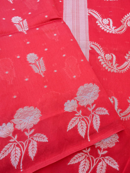 Red Chiniya Silk Blended Buti Banarasi saree