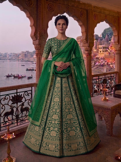 Kamalini Green Handwoven Pure Silk Banarasi Lehenga Panels