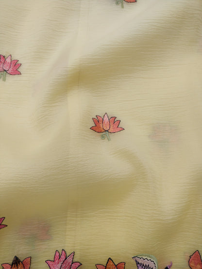 Yellow Tissue Pichwai Buti Banarasi Saree With Embroidery