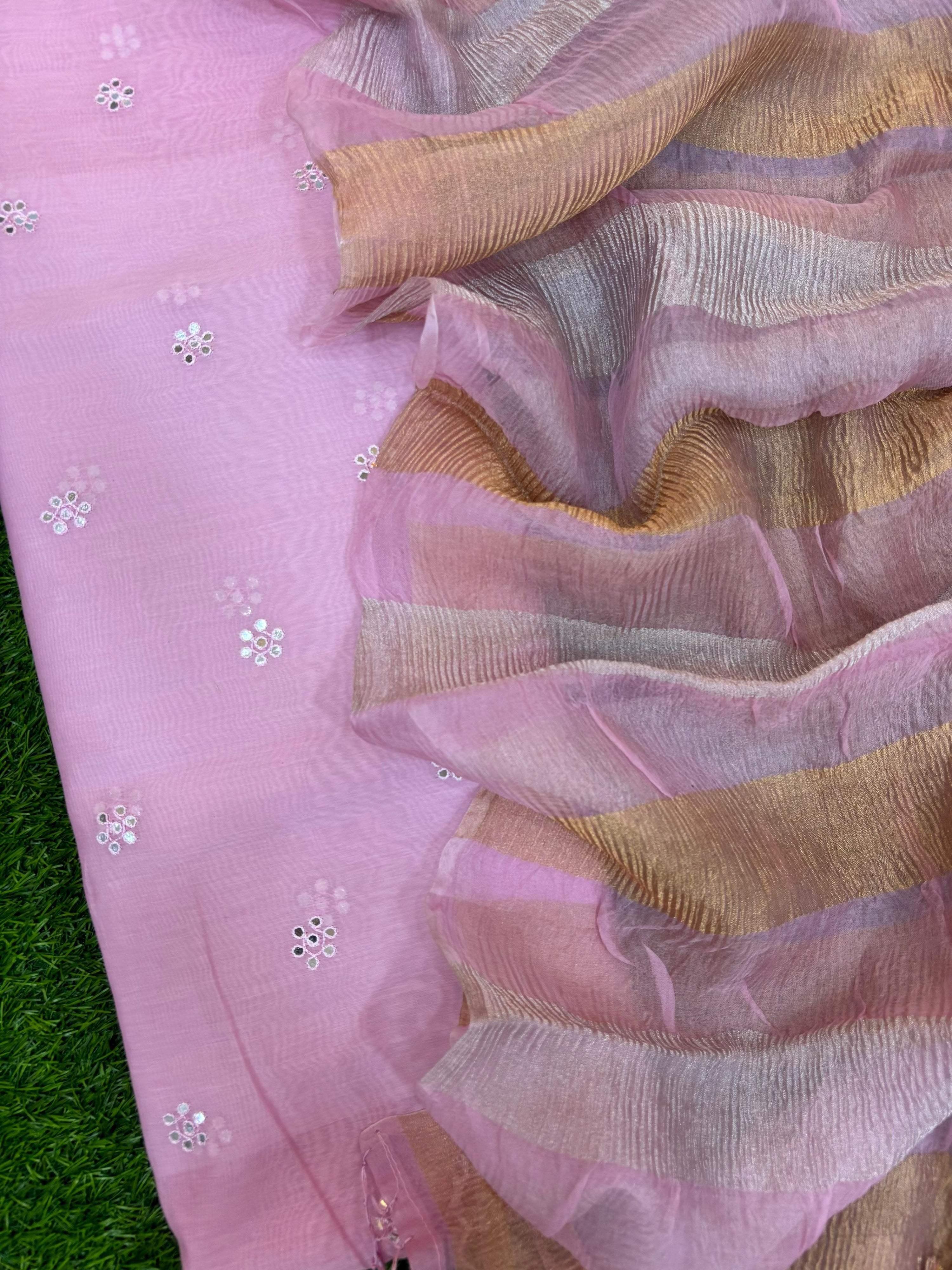Pink Mul Chanderi Silk Buti Suit Set