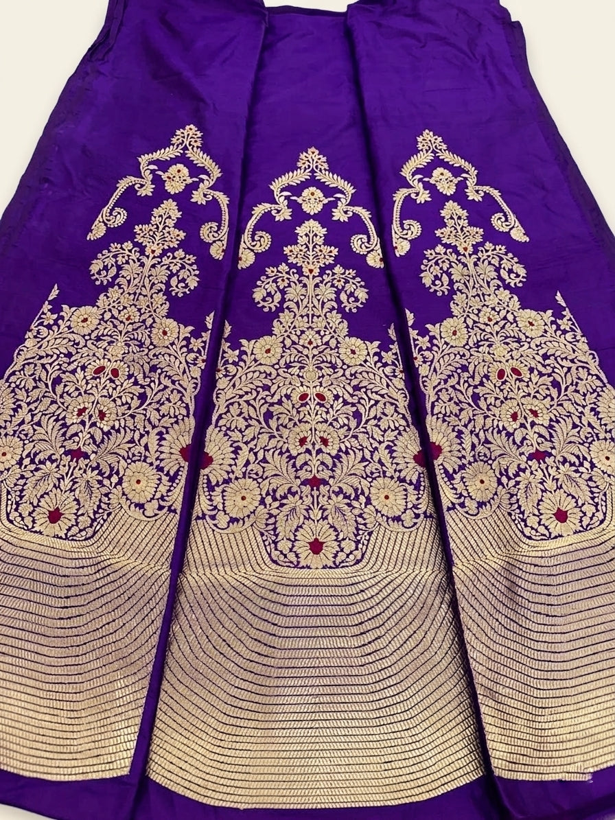 Purple Handwoven Pure Satin Silk Kadhua Banarasi Lehenga