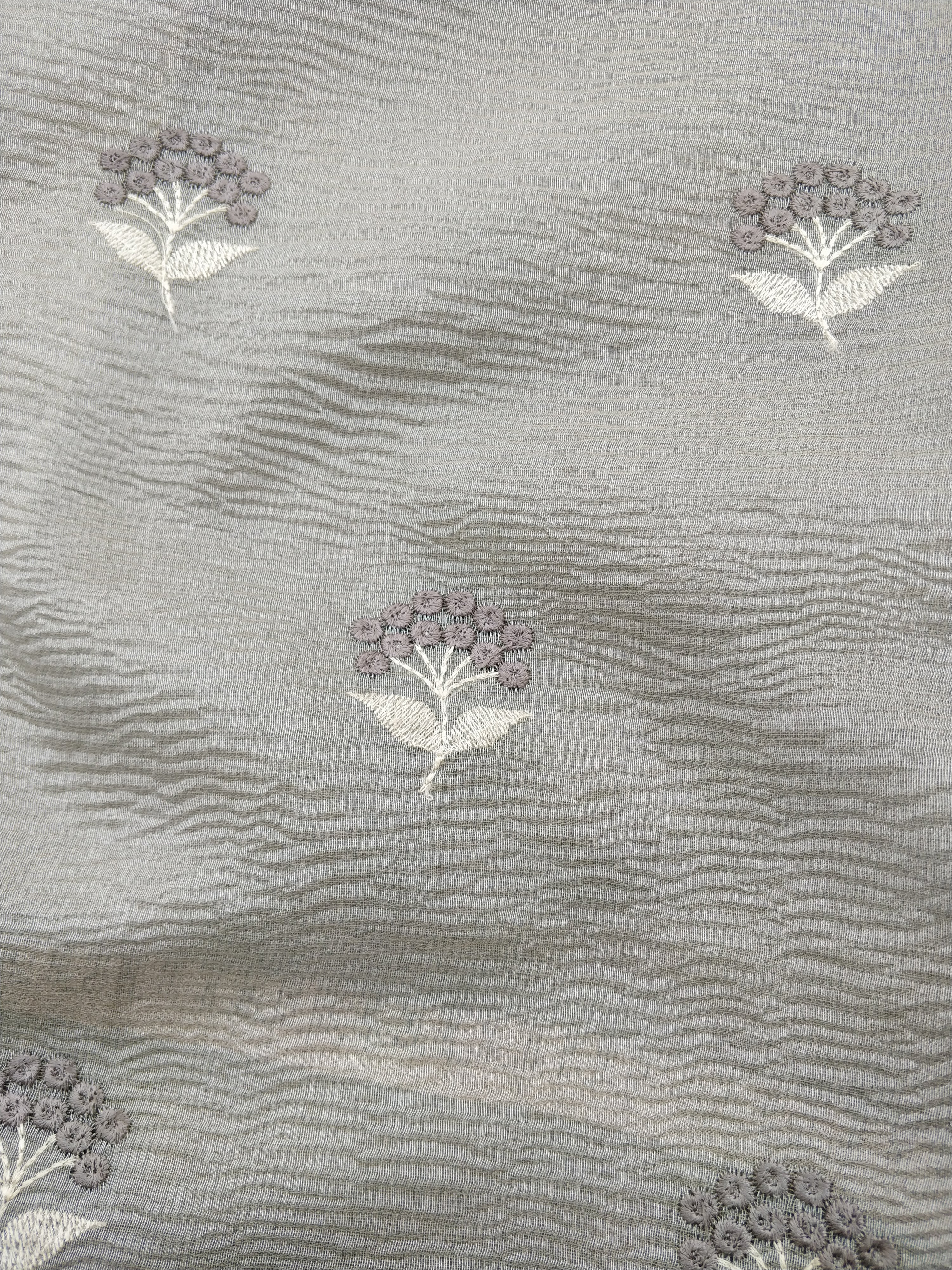 Gray Tissue Silk Pichwai Saree With Embroidery