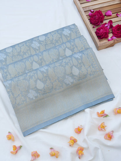 Grey Silk Tissue Jangla Banarasi Saree