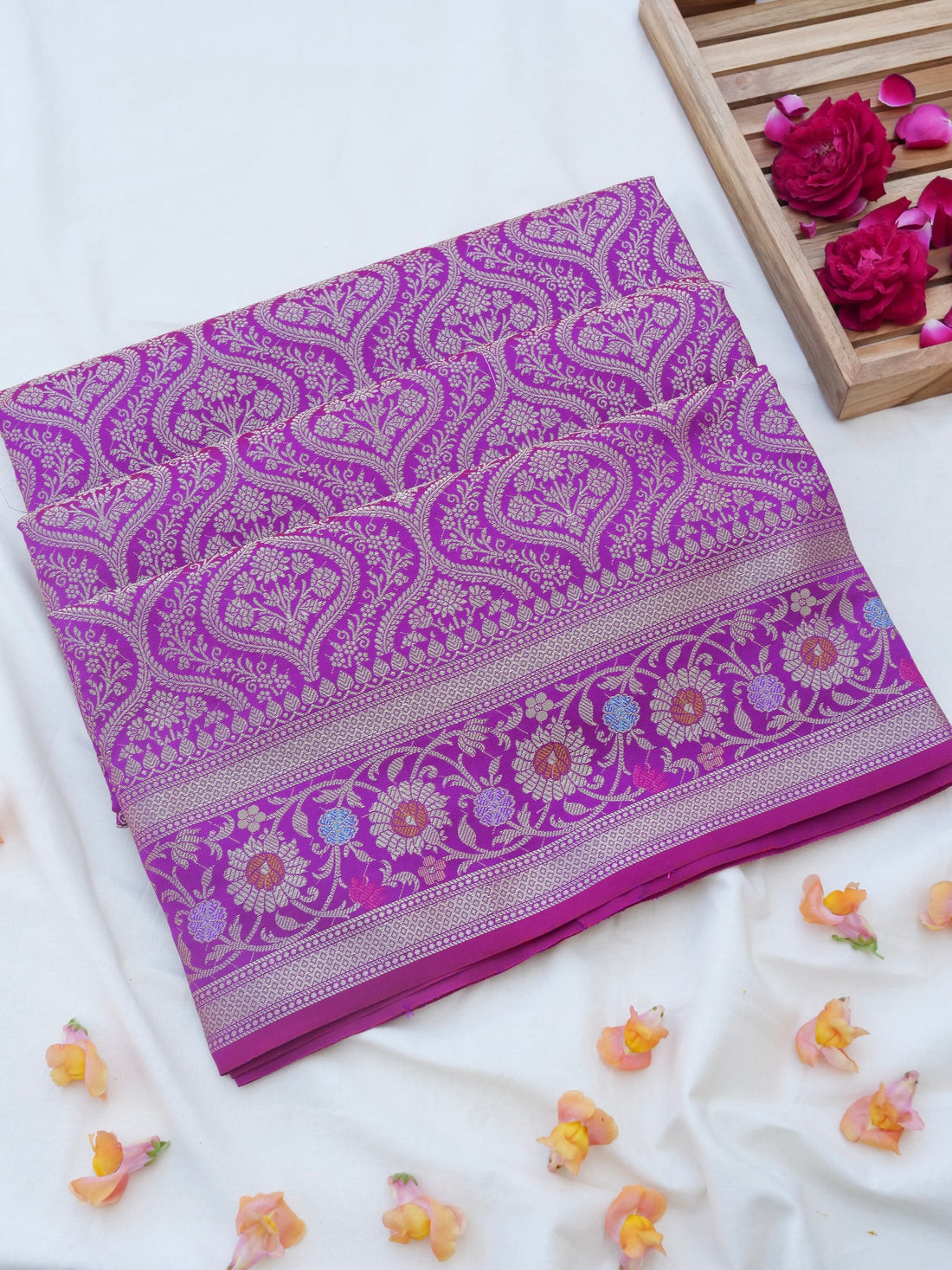 Purple Kataan Silk Meena Jangla Banarasi Saree