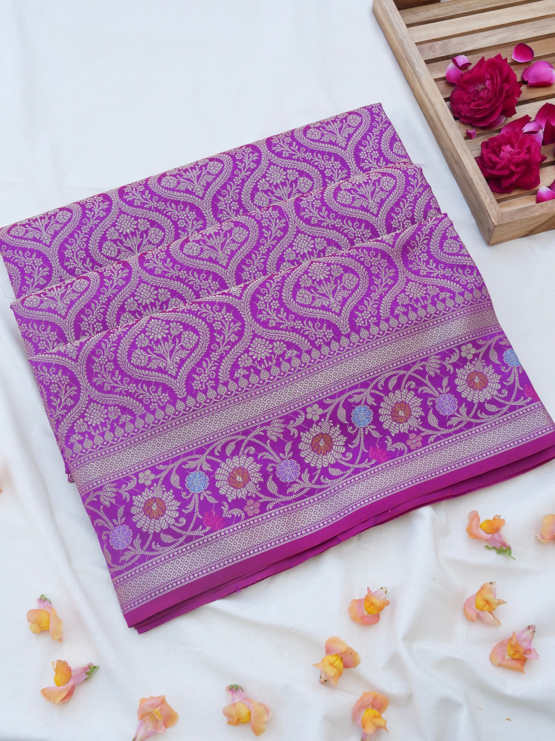 Purple Kataan Silk Meena Jangla Banarasi Saree