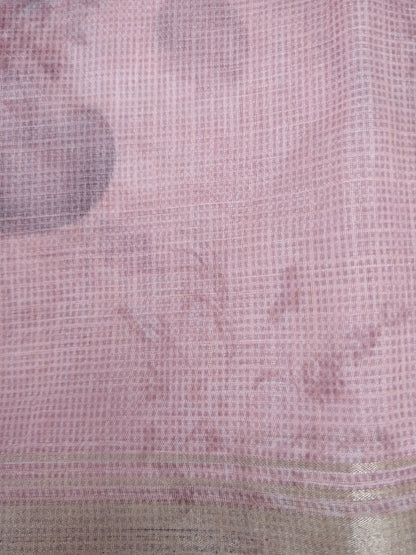Pink Organza Silk Digital Print Banarasi Saree