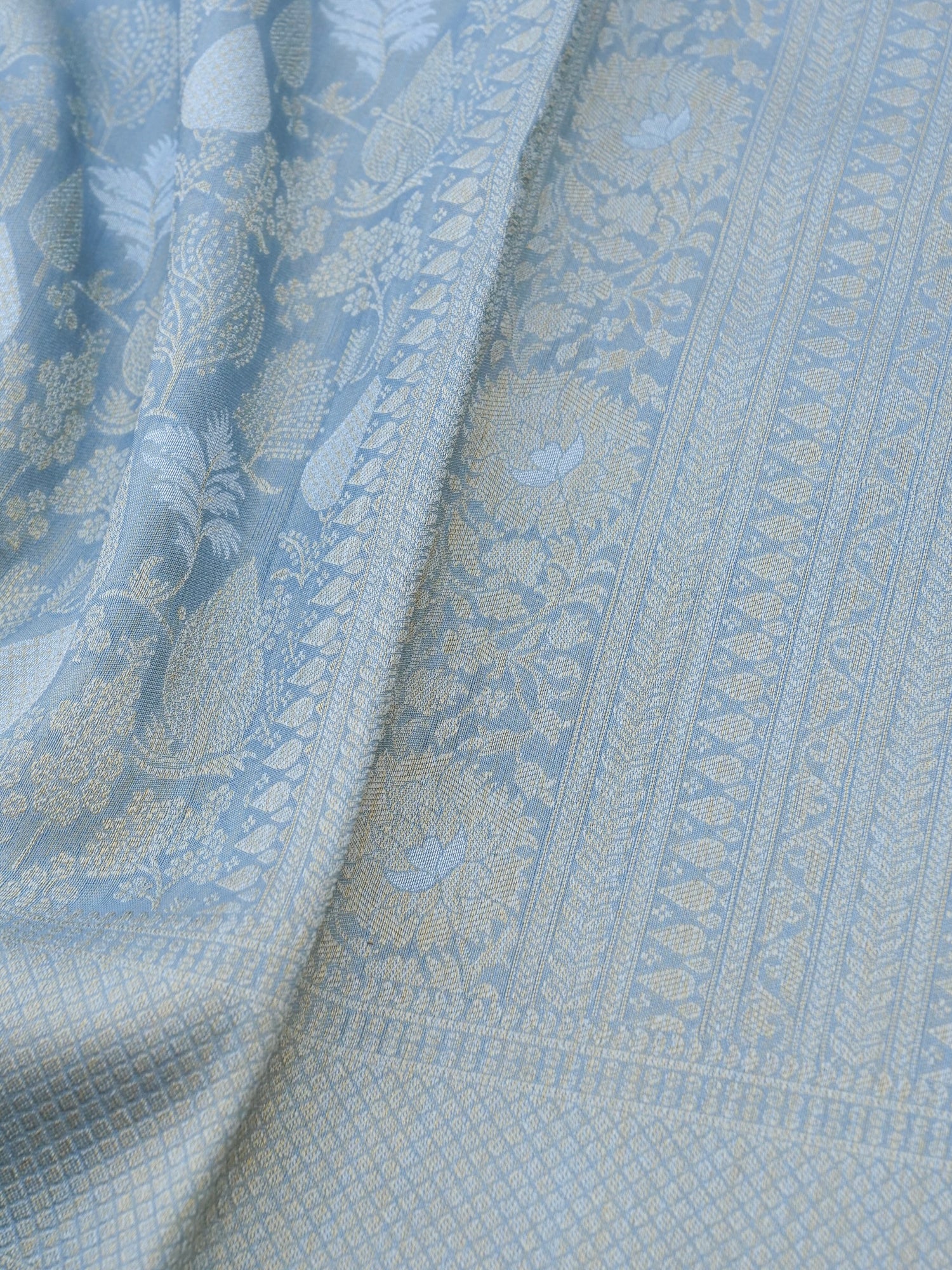 Grey Silk Tissue Jangla Banarasi Saree