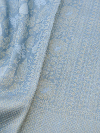 Grey Silk Tissue Jangla Banarasi Saree