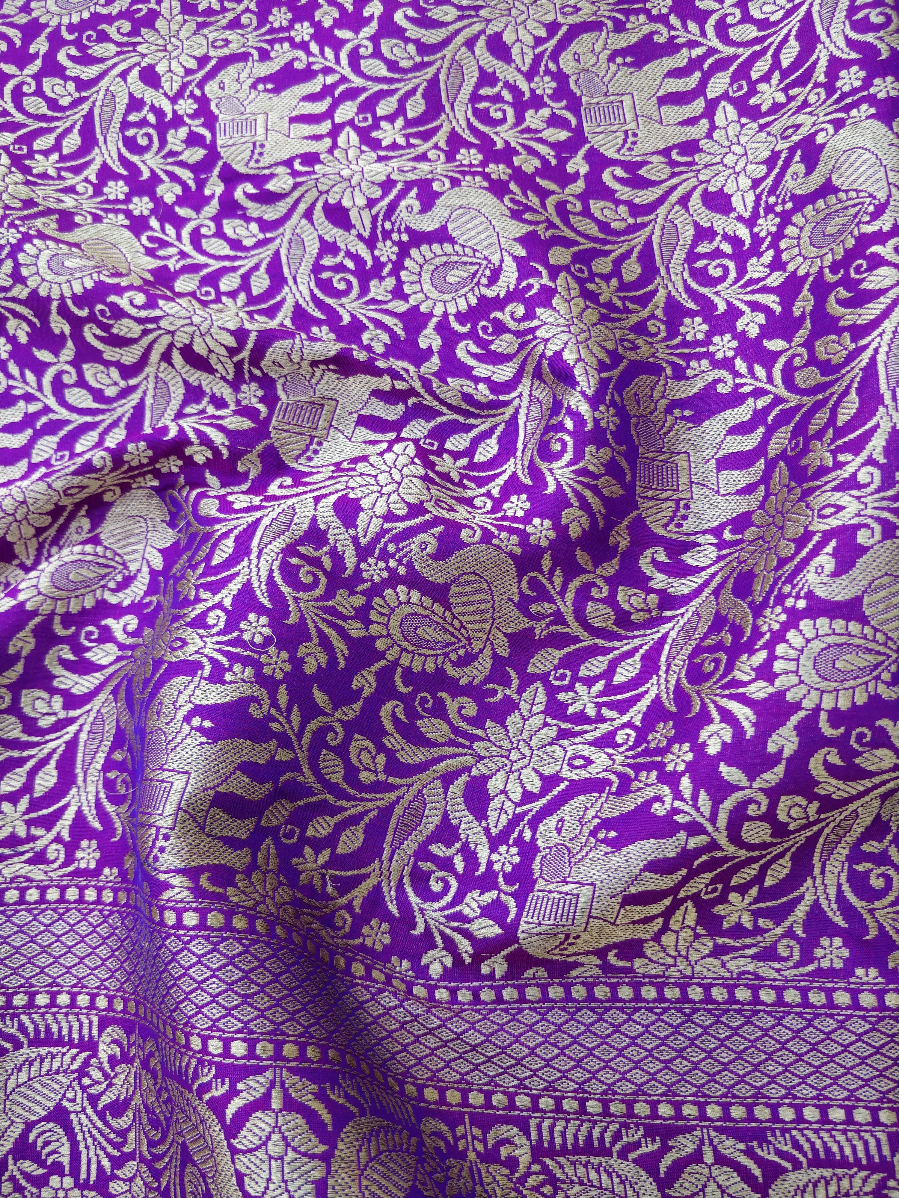 Purple Handwoven Shikargah Pure Kataan Silk Banarasi Dupatta