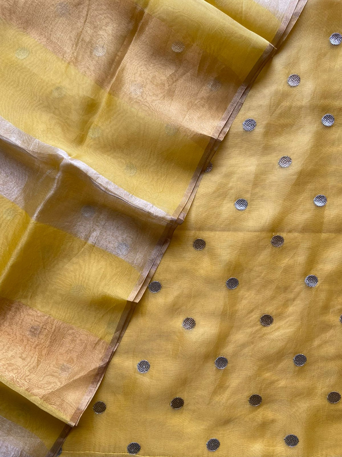 Golden Yellow Pure Organza Silk Embroidery Suit