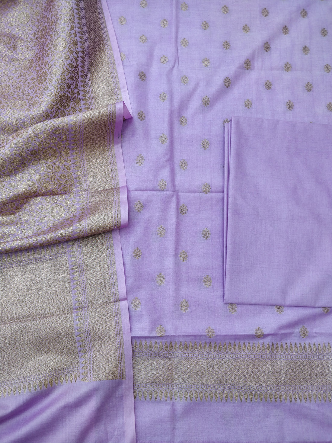 Purple Cotton Silk Banarasi Unstitched Suit Set