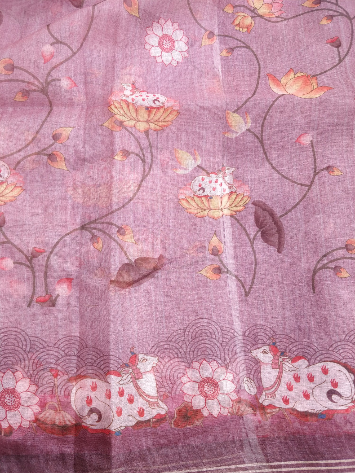 Pink Silk Tussar Printed Pichwai Saree