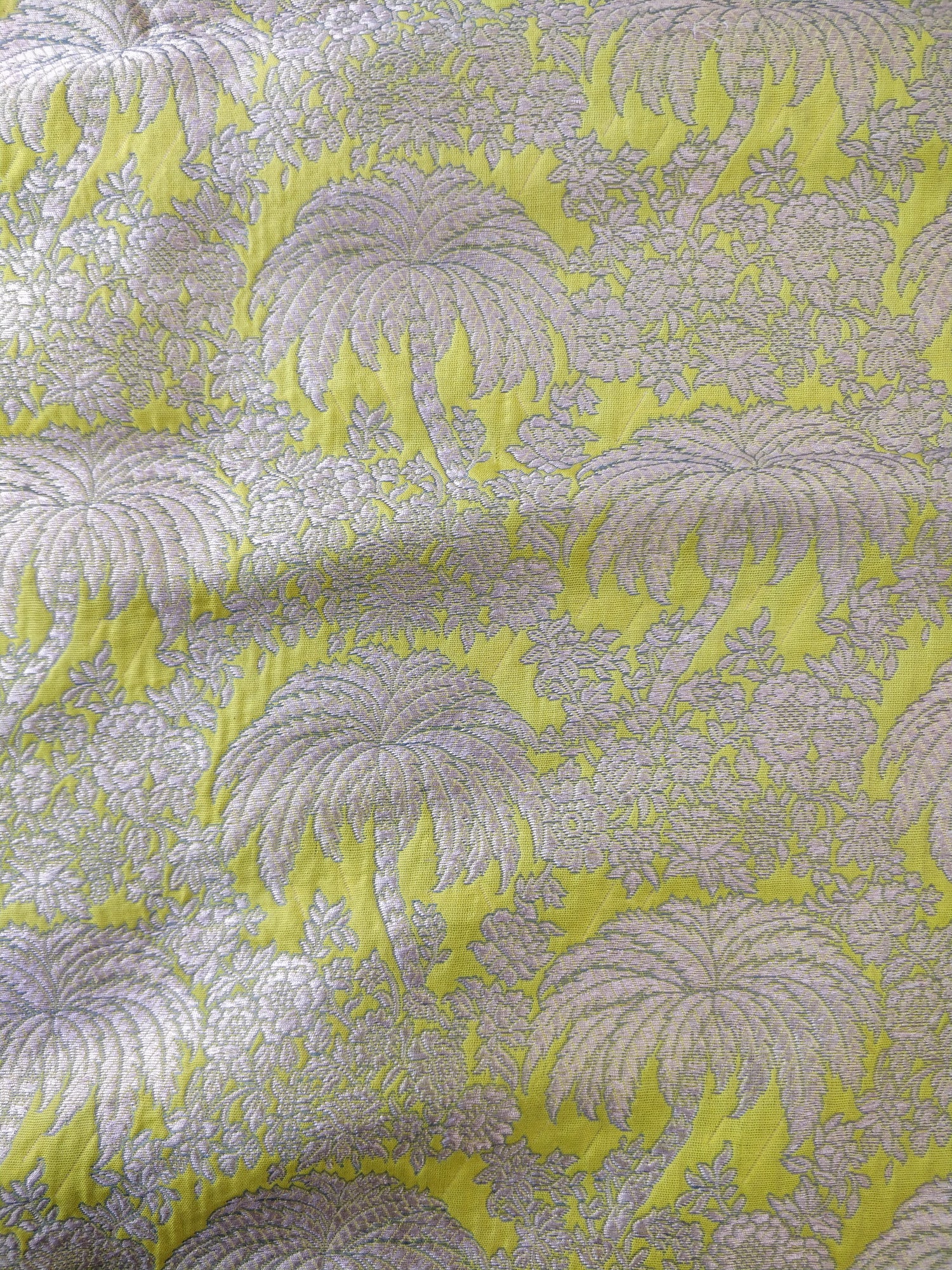 Lemon Yellow Pure Kataan Silk Brocade Jaal Fabric