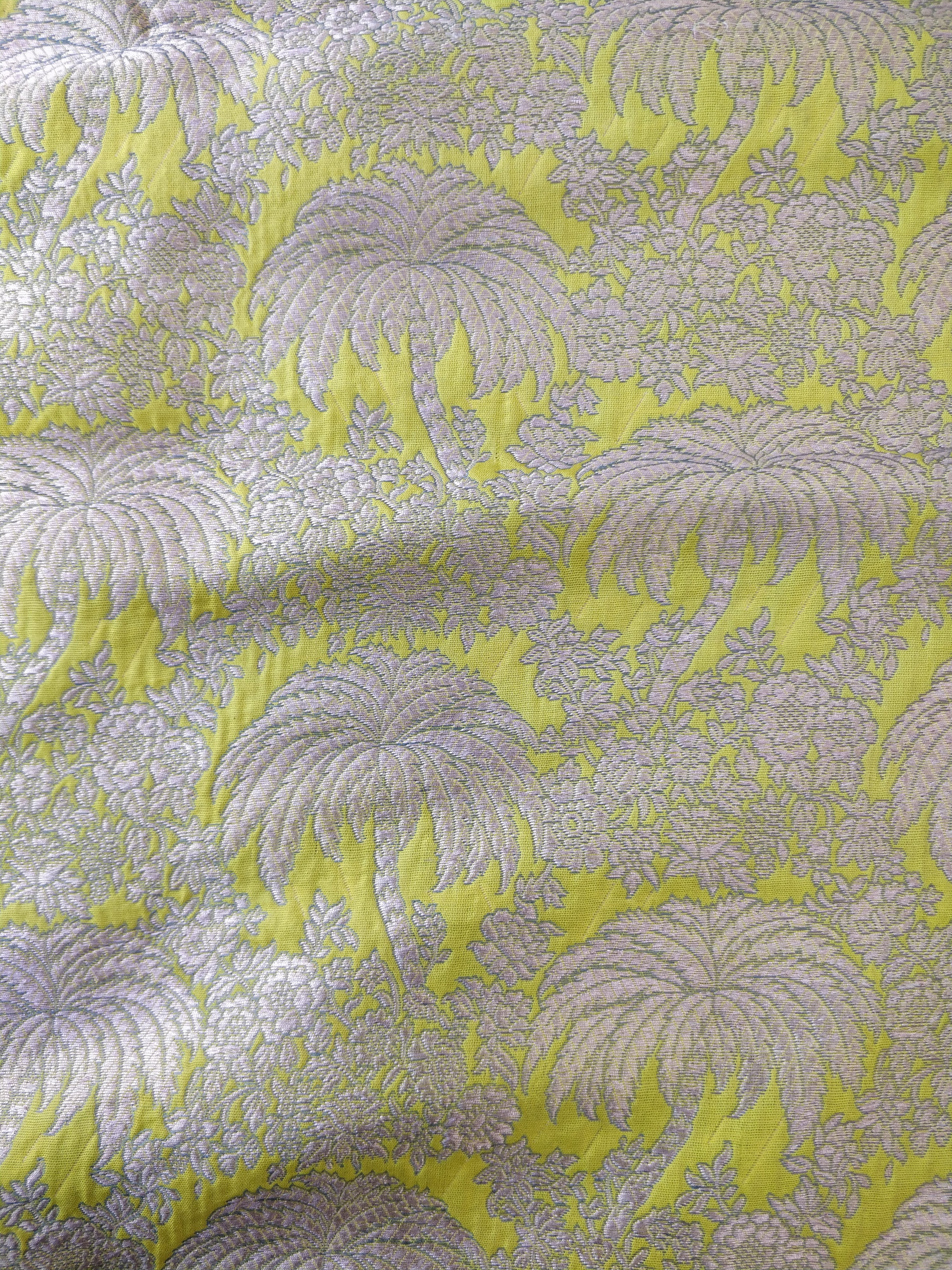 Lemon Yellow Pure Kataan Silk Brocade Jaal Fabric