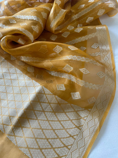 Yellow Handwoven Pure Tissue Silk Dupatta