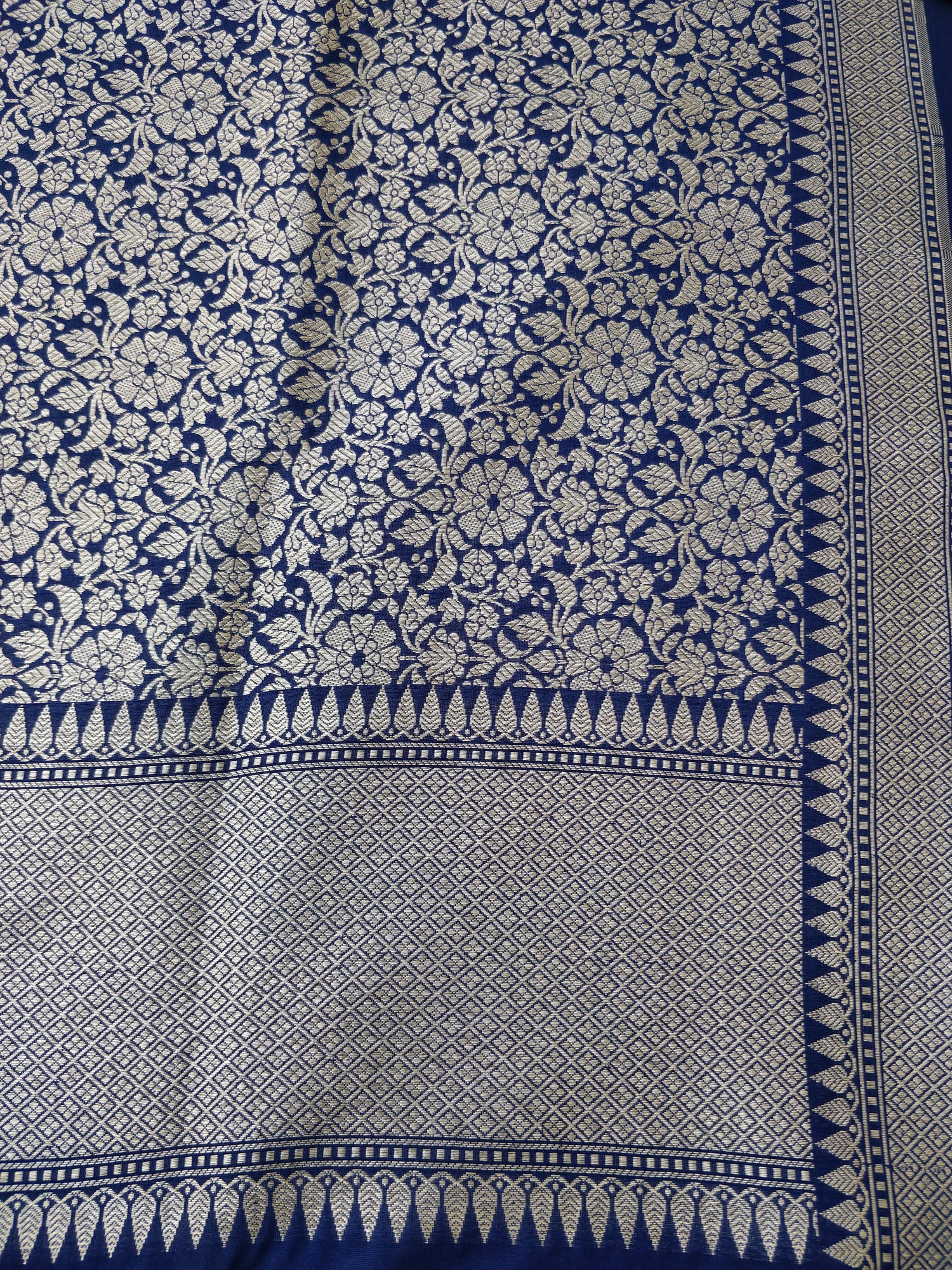 Navy Blue Cotton Silk Banarasi Unstitched Suit Set