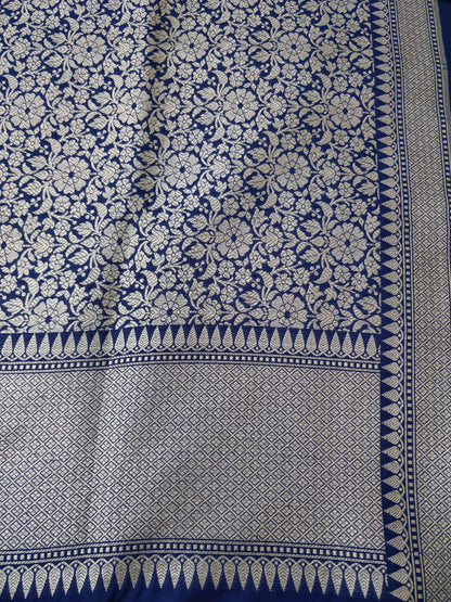 Navy Blue Cotton Silk Banarasi Unstitched Suit Set
