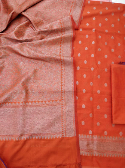 Orange Cotton Silk Banarasi Unstitched Suit Set