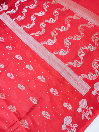 Red Chiniya Silk Blended Buti Banarasi saree