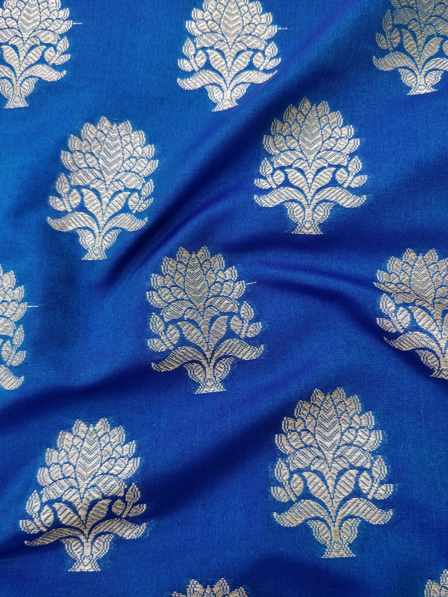 Blue Cotton Silk Banarsi Unstitched Suit Set