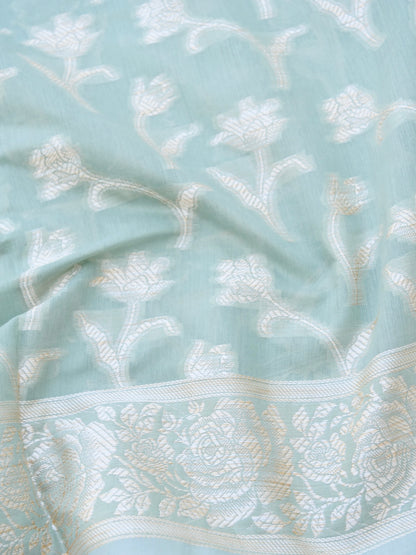 Green Banarasi Cotton Unstitched Suit Set