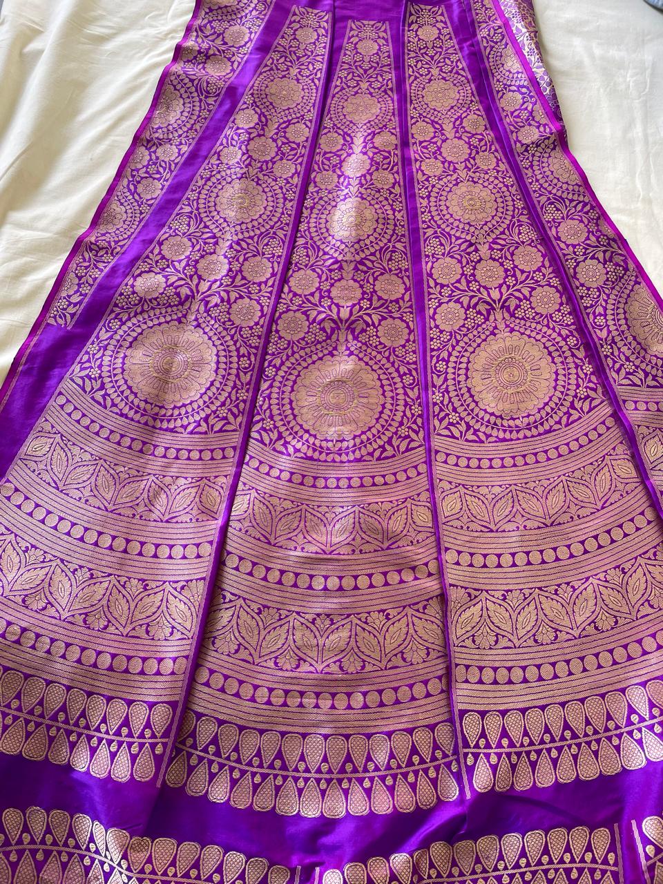 Mandala Purple Handwoven Pure Silk Banarasi Lehenga