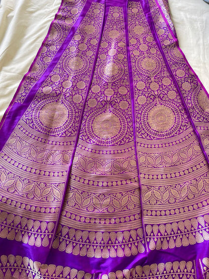 Mandala Purple Handwoven Pure Silk Banarasi Lehenga