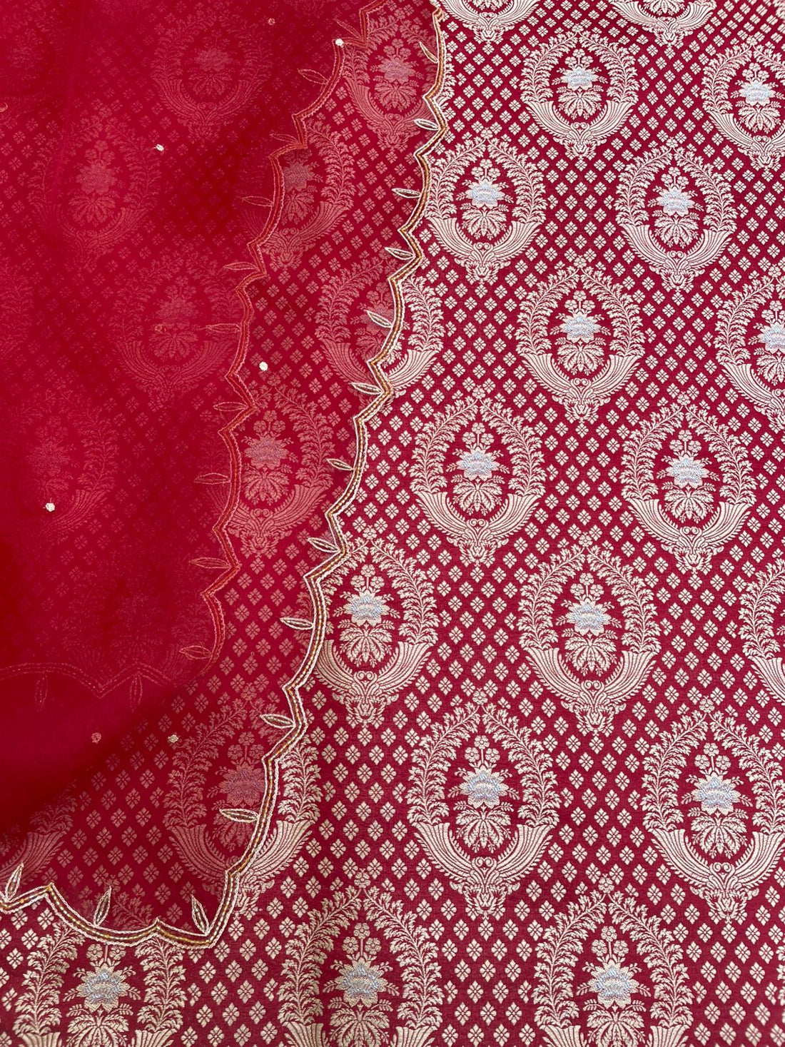 Red Handwoven Silk Banarasi Suit Fabric