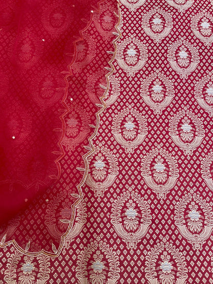 Red Handwoven Silk Banarasi Suit Fabric