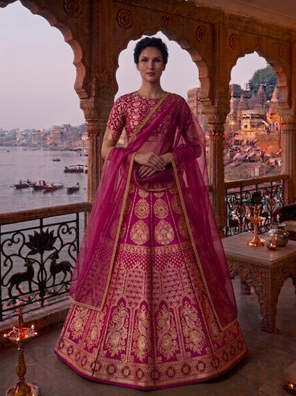 Jaya Pink Handwoven Pure Silk Banarasi Lehenga with Meenakari