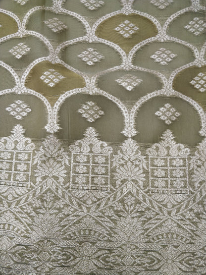 Olive Green Organza Banarasi Suit Set